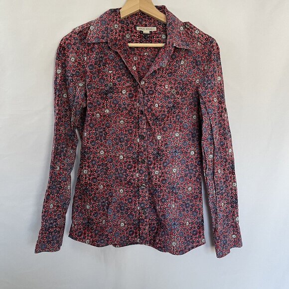 Banana Republic Red & Blue Geometric Print Button-Up Long Sleeve Shirt S cotton - Picture 1 of 9